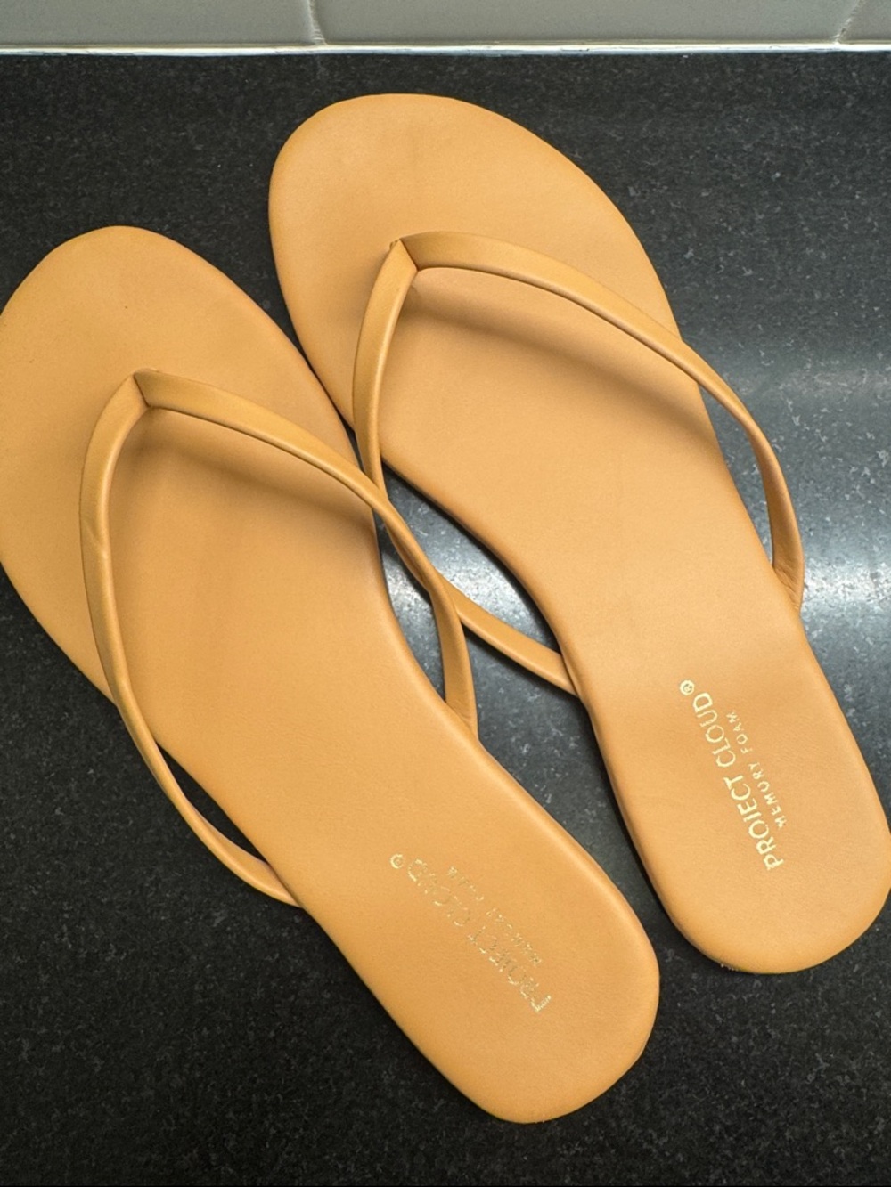 Project Cloud Tan Minimalist Flip Flops, size 7.5